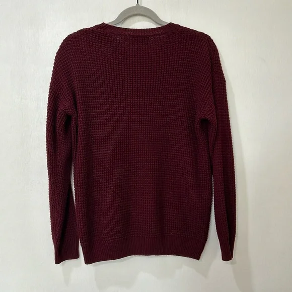 MEROKEETY  WOMENS CREW NECK WAFFLE KNIT PULLOVER TOP WINE Sz MD - Picture 3 of 11